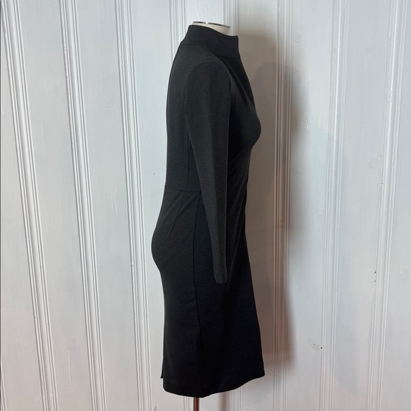 ÉDITIONS DE ROBES Charcoal Stretch Knit Dress | High Neck Zip Front | Size 2 - Picture 6 of 12